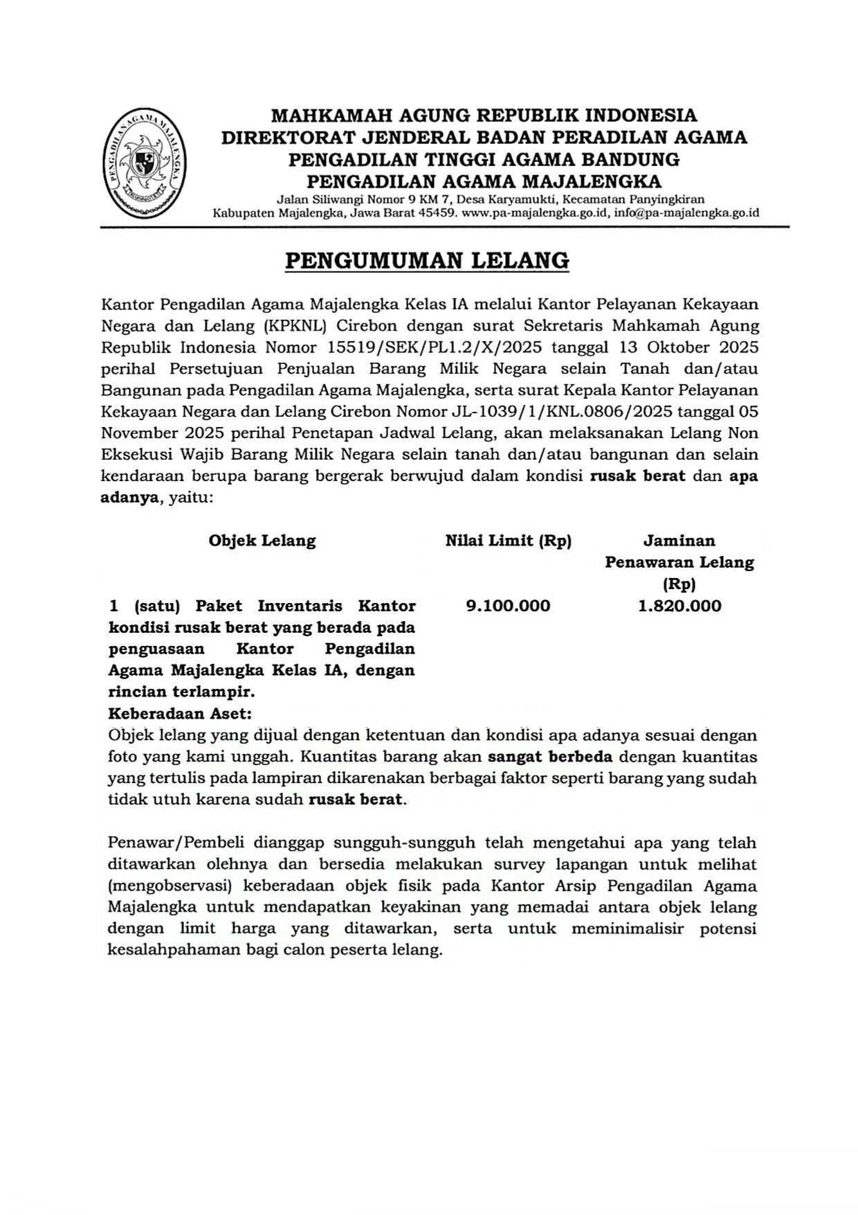 PENGUMUMAN LELANG page 0001